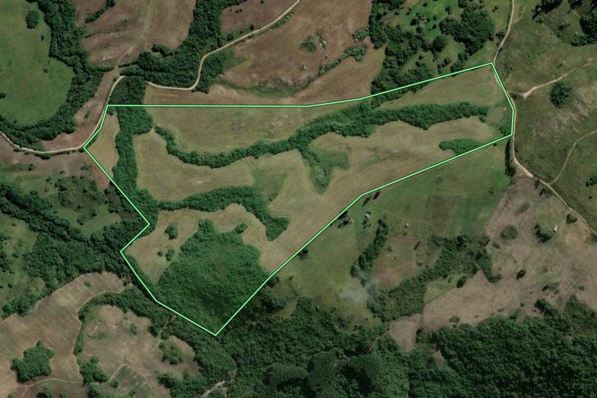 Imagem de satélite do imóvel rural em Encruzilhada do Sul (RS), com o contorno declarado no CAR desenhado por cima.