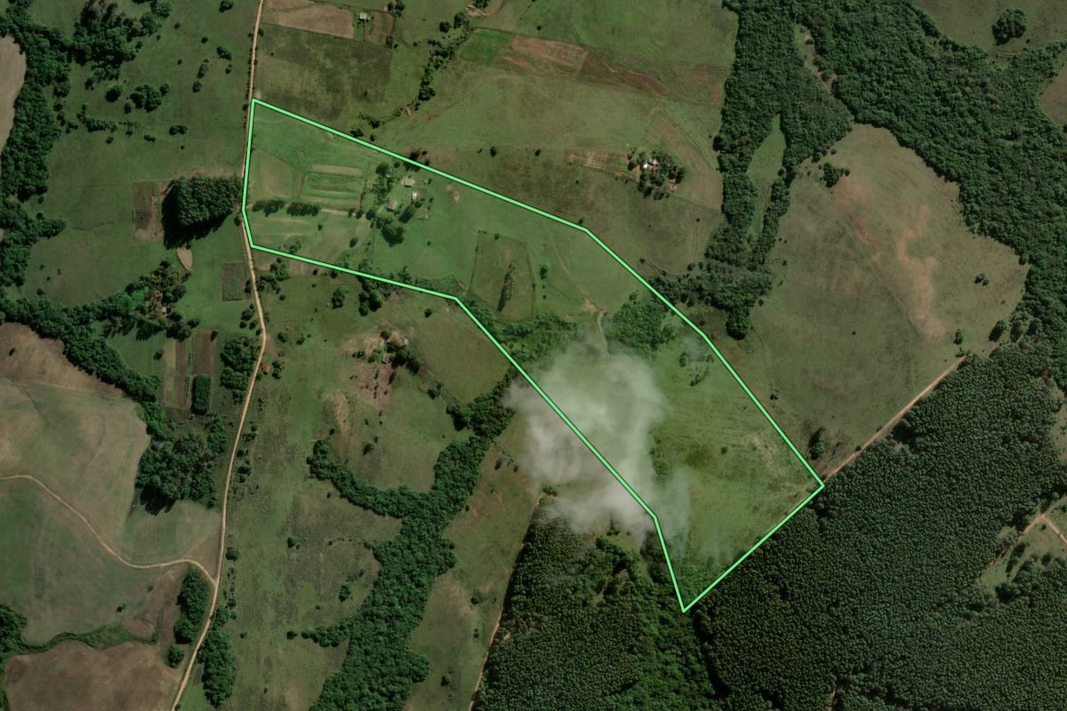Imagem de satélite do imóvel rural em Encruzilhada do Sul (RS), com o contorno declarado no CAR desenhado por cima.