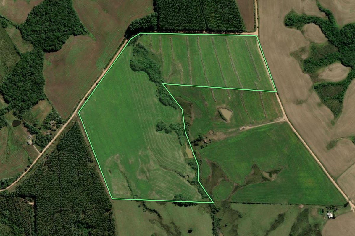 Imagem de satélite do imóvel rural em Encruzilhada do Sul (RS), com o contorno declarado no CAR desenhado por cima.