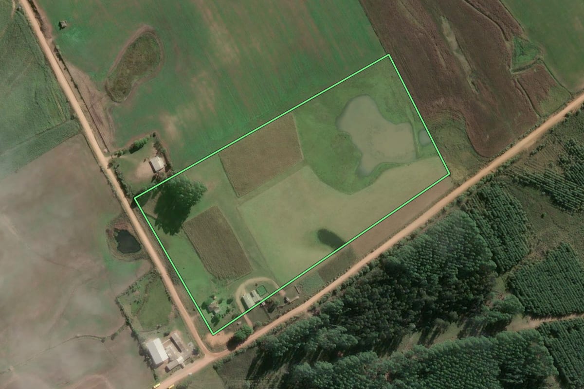 Imagem de satélite do imóvel rural em Encruzilhada do Sul (RS), com o contorno declarado no CAR desenhado por cima.