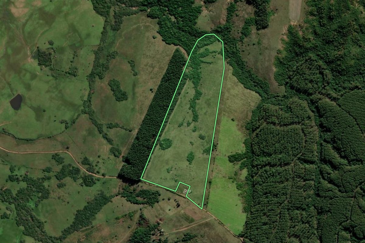 Imagem de satélite do imóvel rural em Encruzilhada do Sul (RS), com o contorno declarado no CAR desenhado por cima.