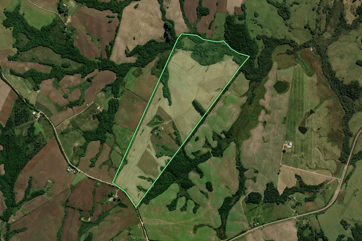Imagem de satélite do imóvel rural em Encruzilhada do Sul (RS), com o contorno declarado no CAR desenhado por cima.