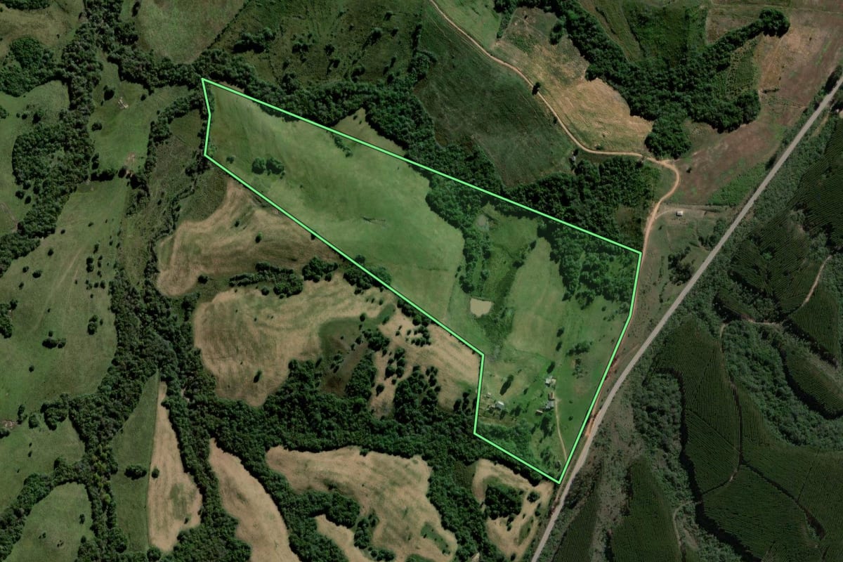 Imagem de satélite do imóvel rural em Encruzilhada do Sul (RS), com o contorno declarado no CAR desenhado por cima.