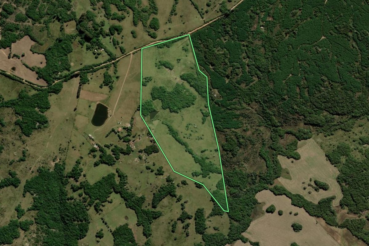 Imagem de satélite do imóvel rural em Encruzilhada do Sul (RS), com o contorno declarado no CAR desenhado por cima.