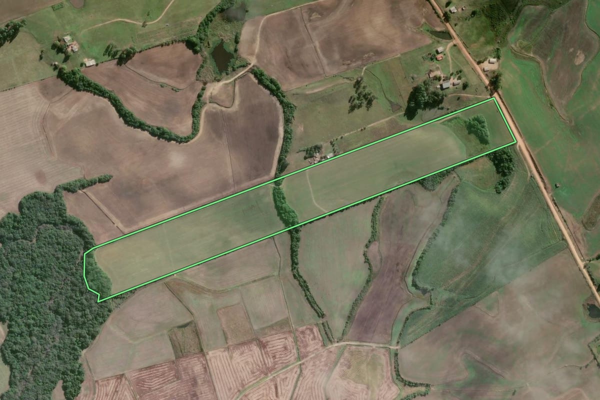 Imagem de satélite do imóvel rural em Encruzilhada do Sul (RS), com o contorno declarado no CAR desenhado por cima.