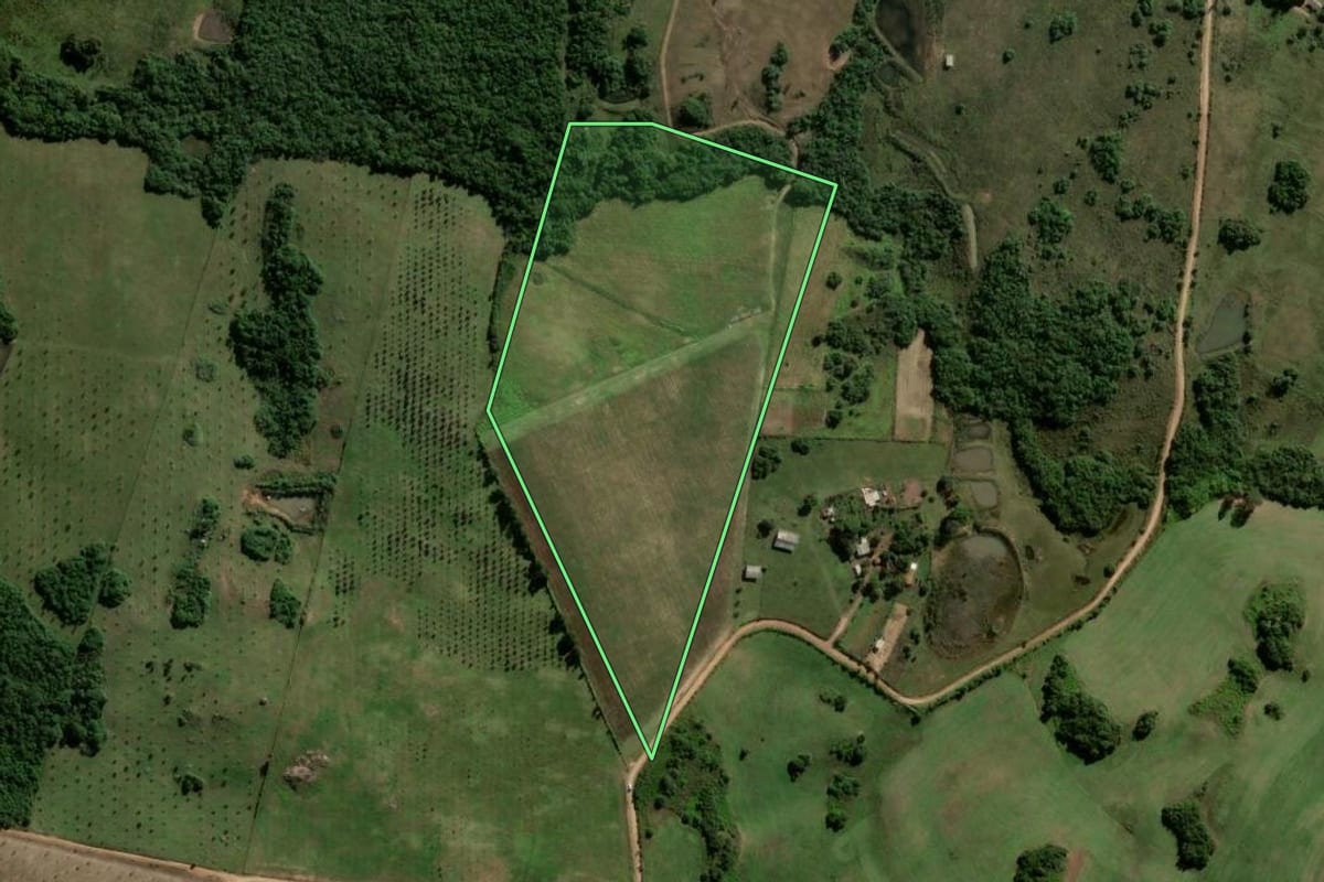 Imagem de satélite do imóvel rural em Encruzilhada do Sul (RS), com o contorno declarado no CAR desenhado por cima.