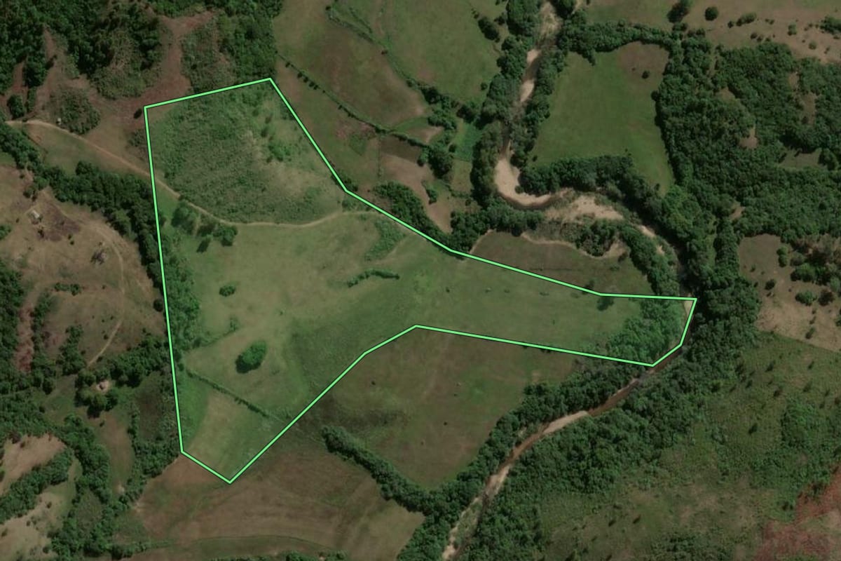 Imagem de satélite do imóvel rural em Encruzilhada do Sul (RS), com o contorno declarado no CAR desenhado por cima.