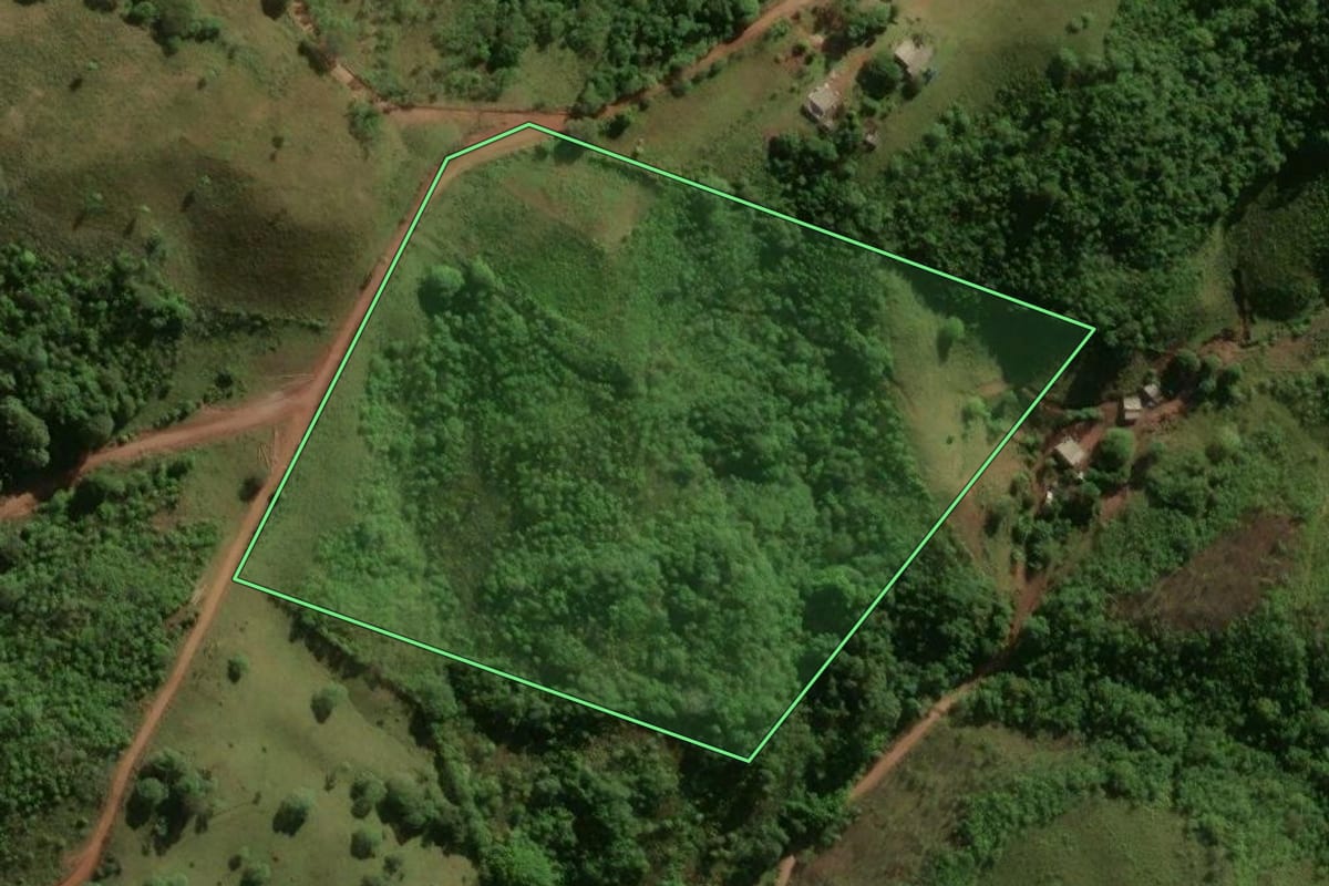 Imagem de satélite do imóvel rural em Encruzilhada do Sul (RS), com o contorno declarado no CAR desenhado por cima.