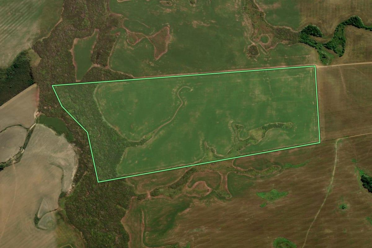 Imagem de satélite do imóvel rural em Encruzilhada do Sul (RS), com o contorno declarado no CAR desenhado por cima.