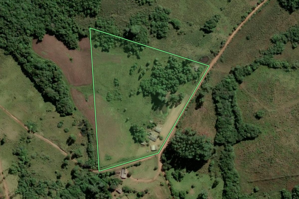 Imagem de satélite do imóvel rural em Encruzilhada do Sul (RS), com o contorno declarado no CAR desenhado por cima.