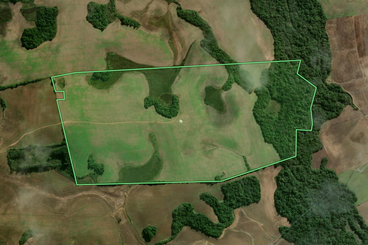 Imagem de satélite do imóvel rural em Encruzilhada do Sul (RS), com o contorno declarado no CAR desenhado por cima.