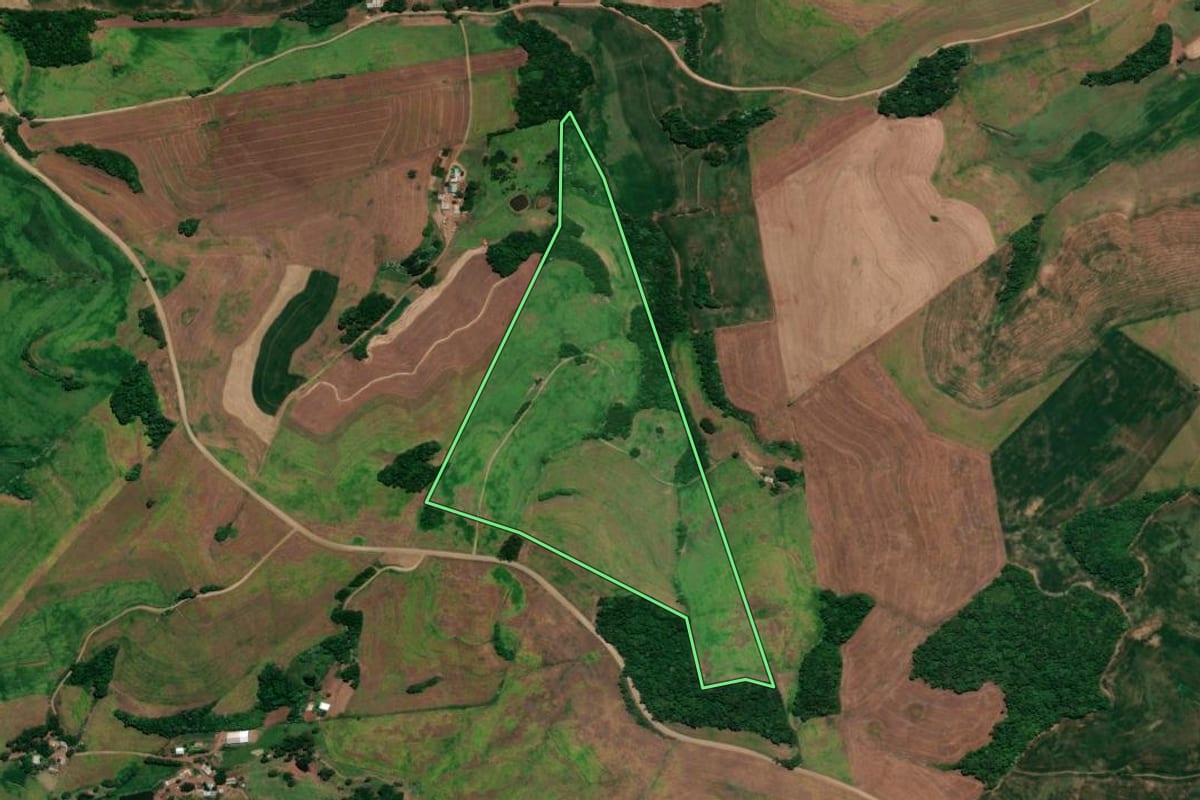 Imagem de satélite do imóvel rural em Engenho Velho (RS), com o contorno declarado no CAR desenhado por cima.