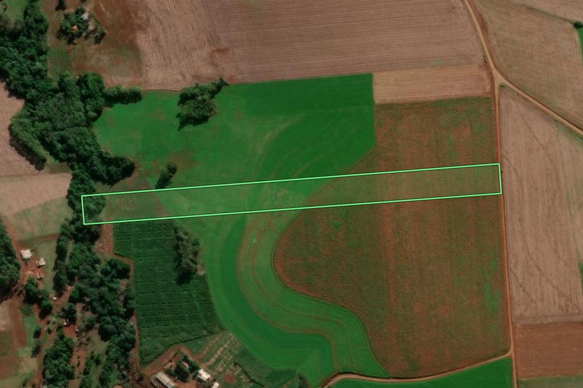 Imagem de satélite do imóvel rural em Entre-Ijuís (RS), com o contorno declarado no CAR desenhado por cima.