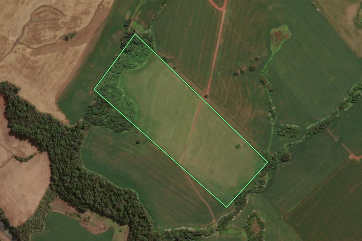 Imagem de satélite do imóvel rural em Entre Rios do Sul (RS), com o contorno declarado no CAR desenhado por cima.