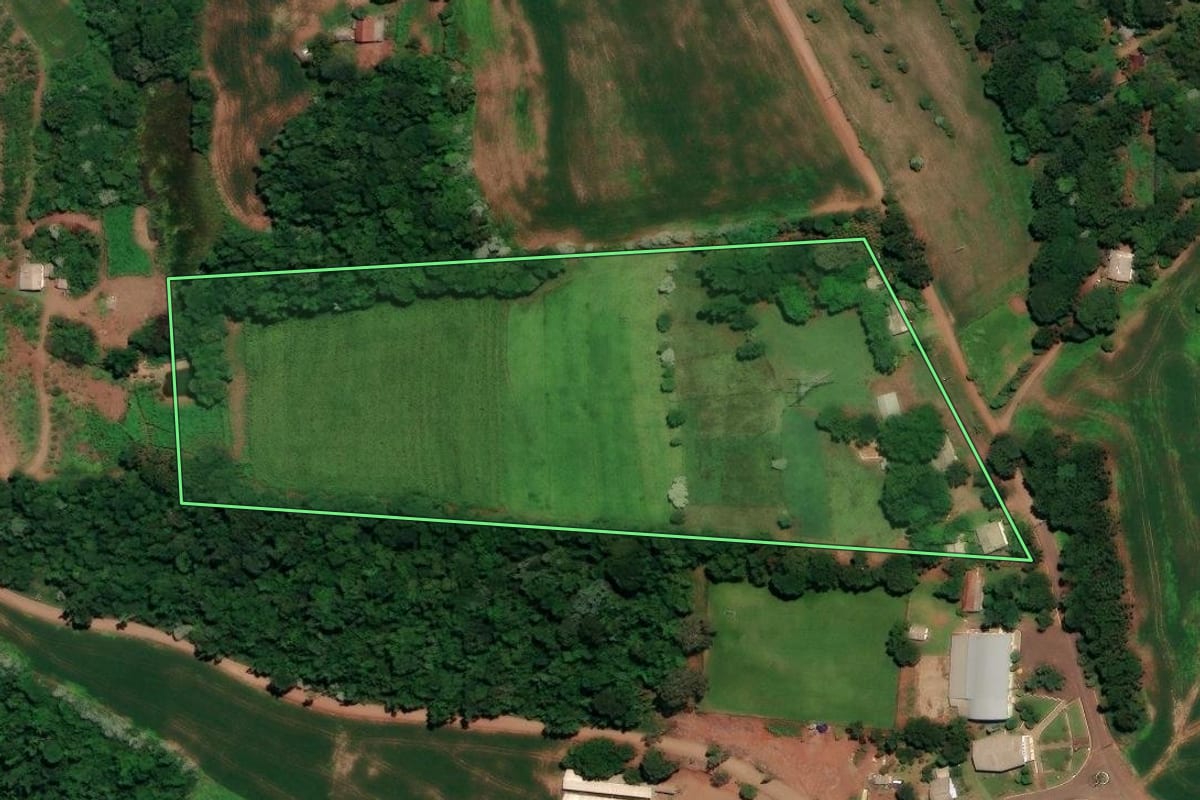Imagem de satélite do imóvel rural em Entre Rios do Sul (RS), com o contorno declarado no CAR desenhado por cima.