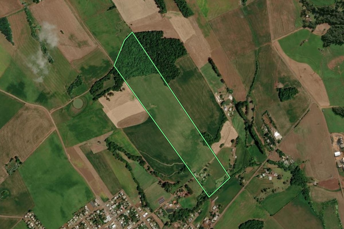 Imagem de satélite do imóvel rural em Entre Rios do Sul (RS), com o contorno declarado no CAR desenhado por cima.