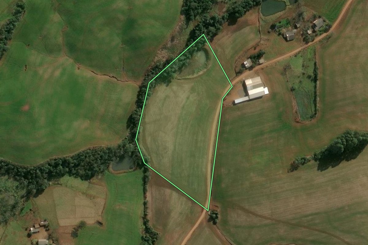 Imagem de satélite do imóvel rural em Entre Rios do Sul (RS), com o contorno declarado no CAR desenhado por cima.