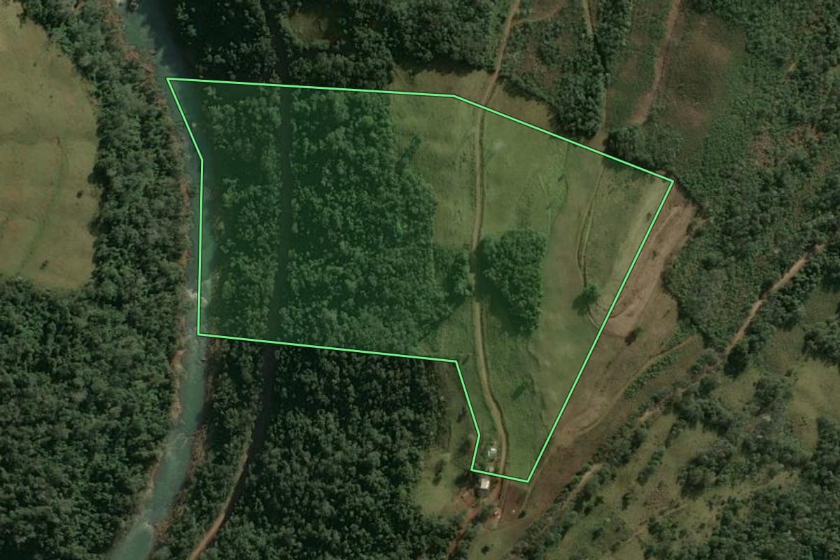 Imagem de satélite do imóvel rural em Entre Rios do Sul (RS), com o contorno declarado no CAR desenhado por cima.