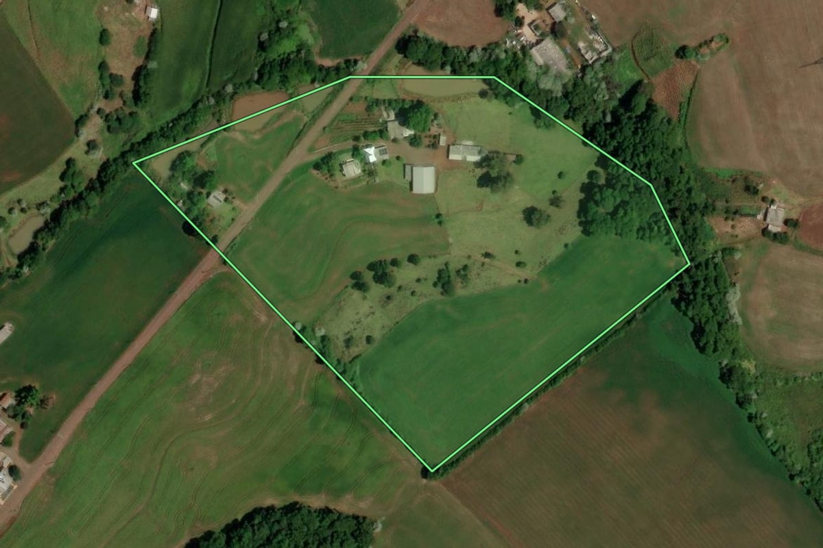 Imagem de satélite do imóvel rural em Entre Rios do Sul (RS), com o contorno declarado no CAR desenhado por cima.