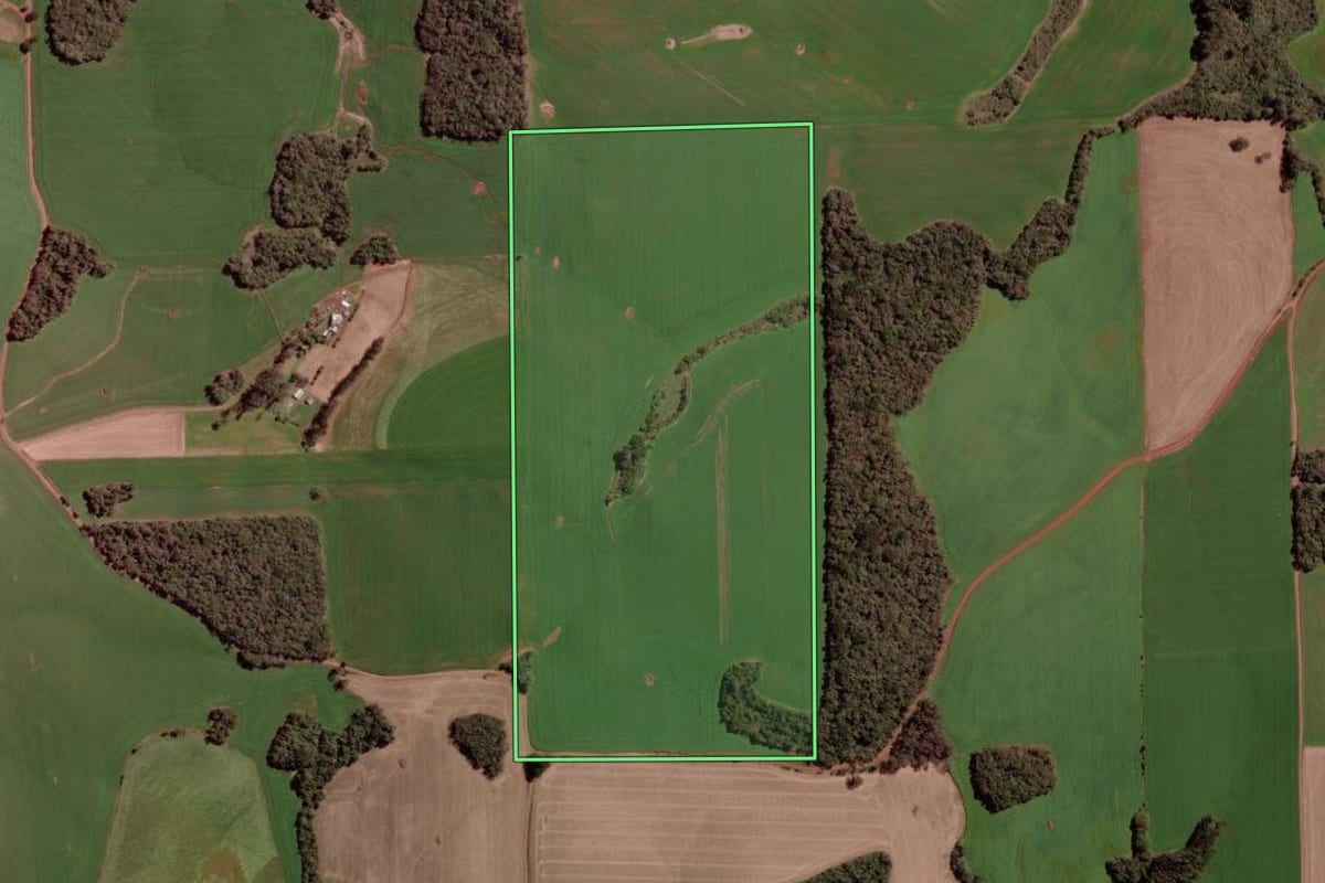 Imagem de satélite do imóvel rural em Erebango (RS), com o contorno declarado no CAR desenhado por cima.