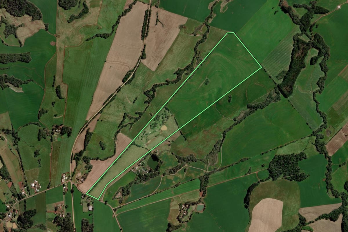 Imagem de satélite do imóvel rural em Erebango (RS), com o contorno declarado no CAR desenhado por cima.