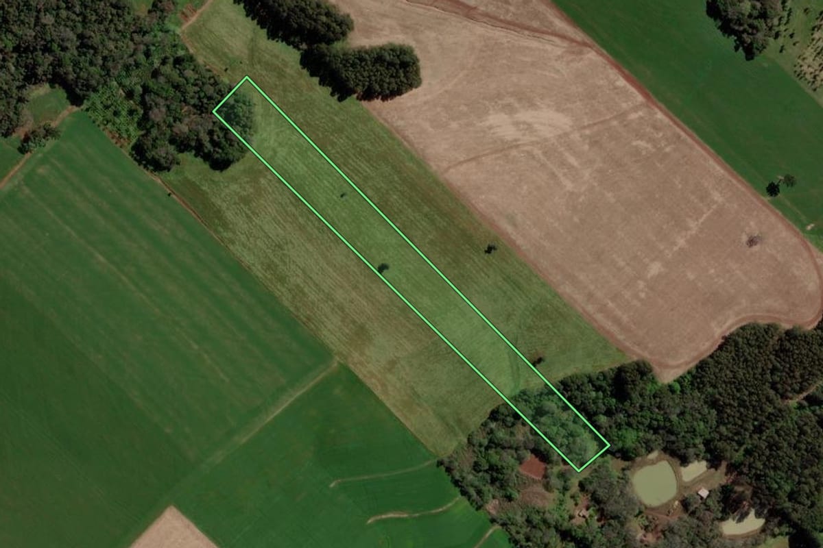 Imagem de satélite do imóvel rural em Erebango (RS), com o contorno declarado no CAR desenhado por cima.