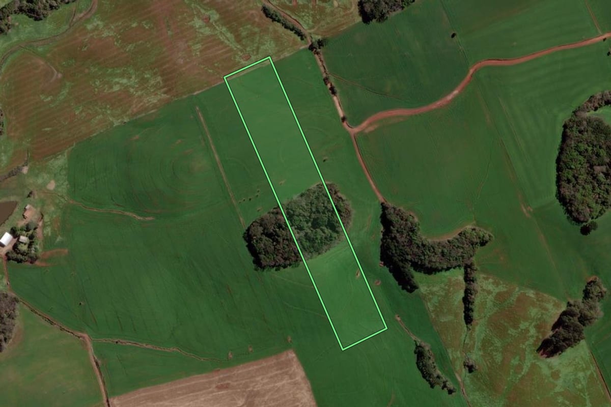 Imagem de satélite do imóvel rural em Erebango (RS), com o contorno declarado no CAR desenhado por cima.