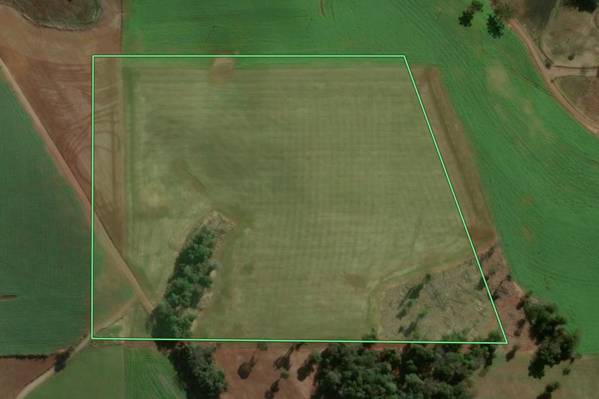 Imagem de satélite do imóvel rural em Erebango (RS), com o contorno declarado no CAR desenhado por cima.