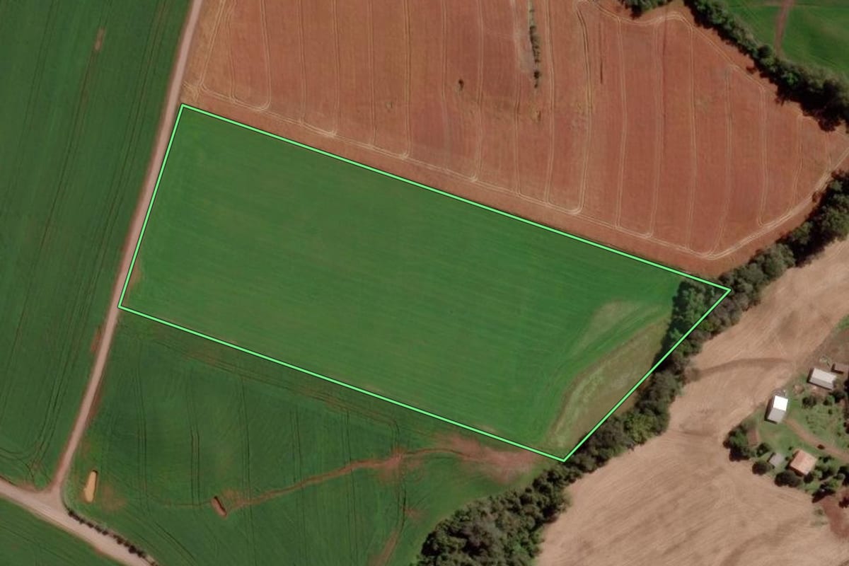 Imagem de satélite do imóvel rural em Erebango (RS), com o contorno declarado no CAR desenhado por cima.