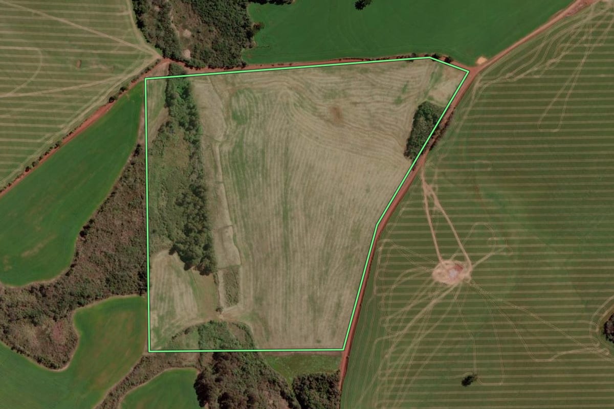 Imagem de satélite do imóvel rural em Erebango (RS), com o contorno declarado no CAR desenhado por cima.