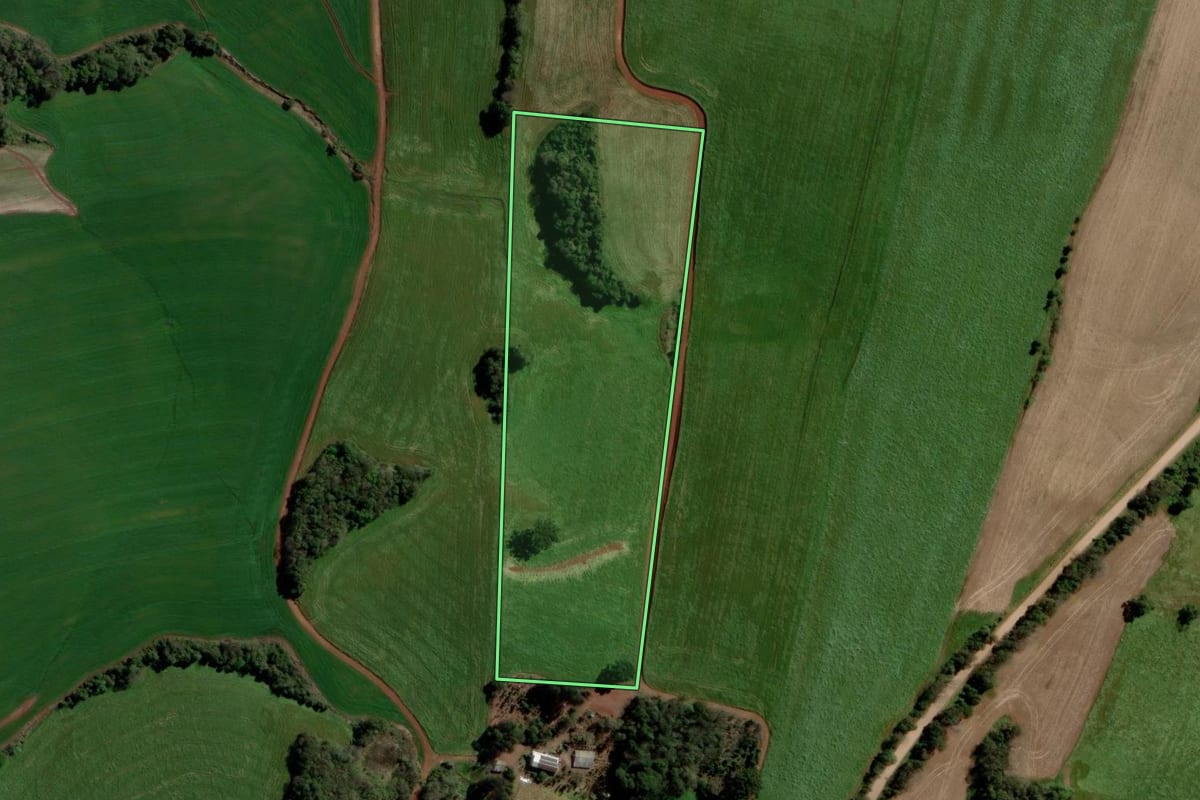 Imagem de satélite do imóvel rural em Erebango (RS), com o contorno declarado no CAR desenhado por cima.