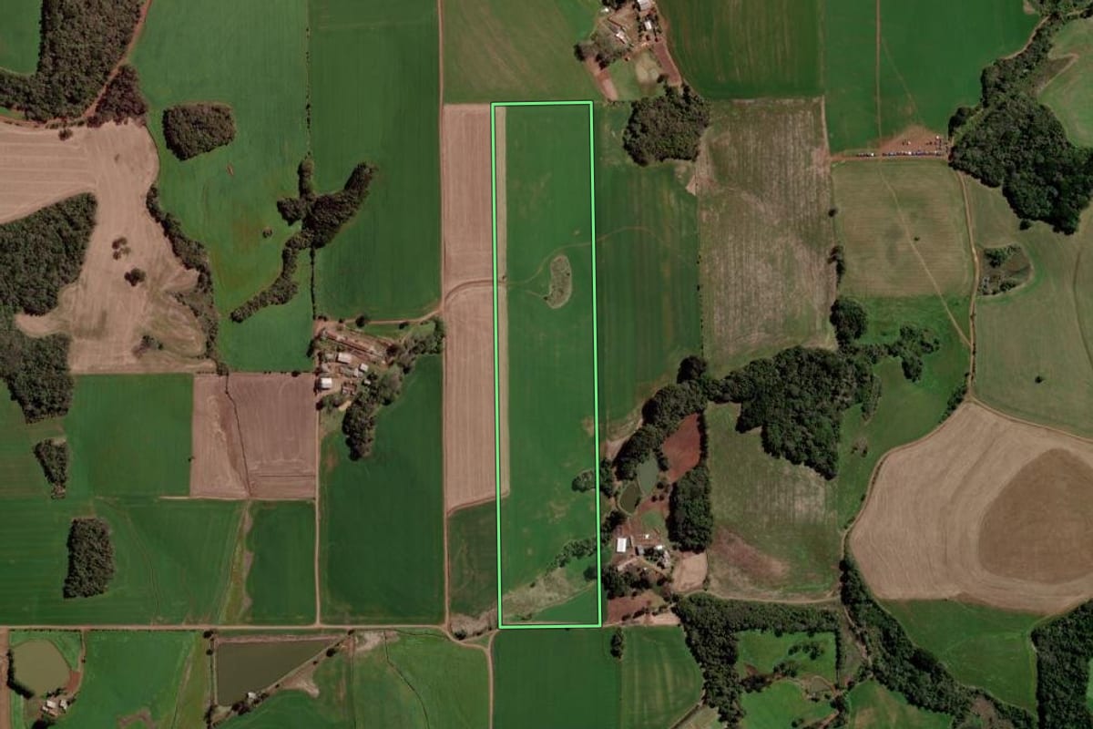 Imagem de satélite do imóvel rural em Erebango (RS), com o contorno declarado no CAR desenhado por cima.