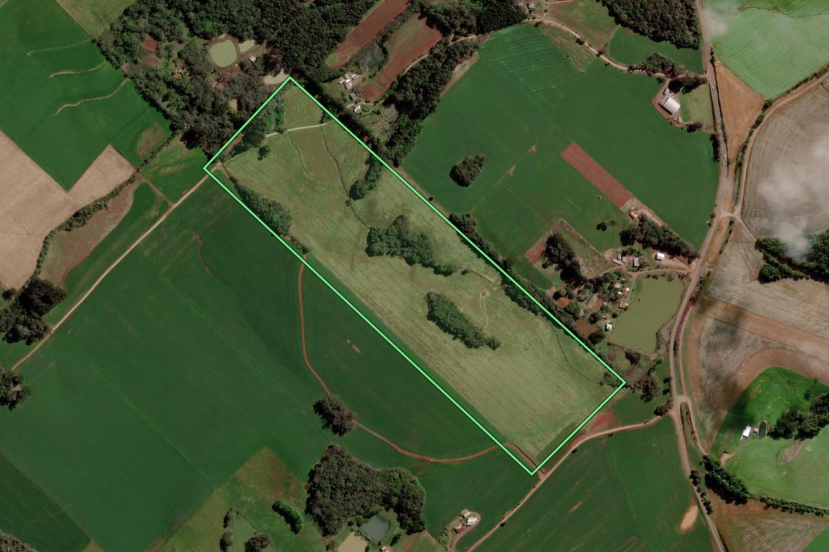 Imagem de satélite do imóvel rural em Erebango (RS), com o contorno declarado no CAR desenhado por cima.