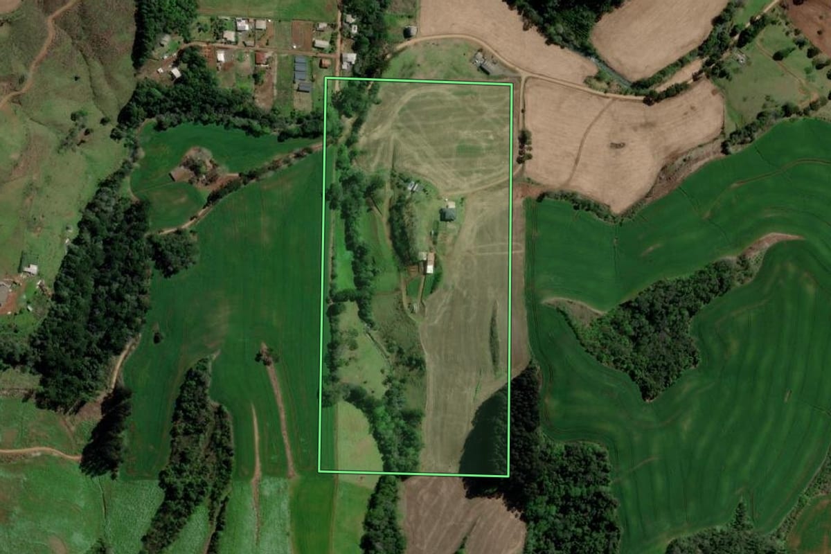 Imagem de satélite do imóvel rural em Erechim (RS), com o contorno declarado no CAR desenhado por cima.