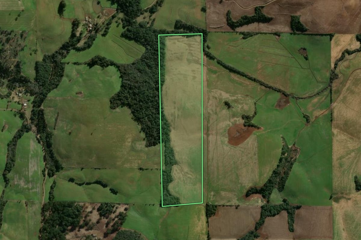 Imagem de satélite do imóvel rural em Erechim (RS), com o contorno declarado no CAR desenhado por cima.