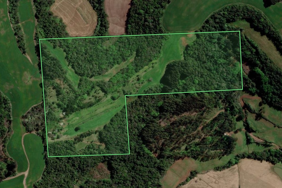 Imagem de satélite do imóvel rural em Erechim (RS), com o contorno declarado no CAR desenhado por cima.