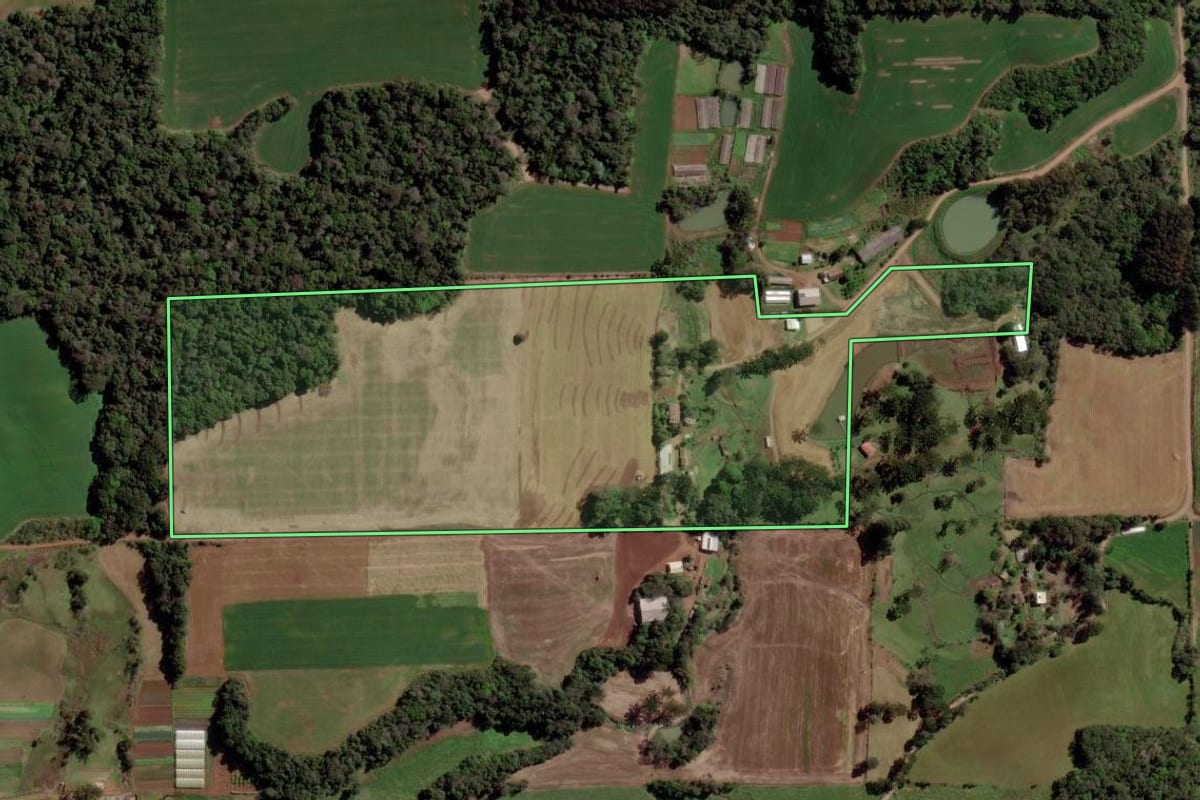 Imagem de satélite do imóvel rural em Erechim (RS), com o contorno declarado no CAR desenhado por cima.