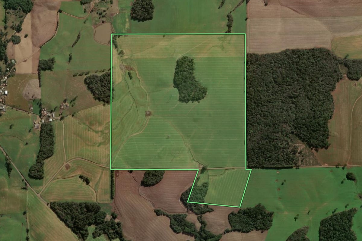 Imagem de satélite do imóvel rural em Erechim (RS), com o contorno declarado no CAR desenhado por cima.