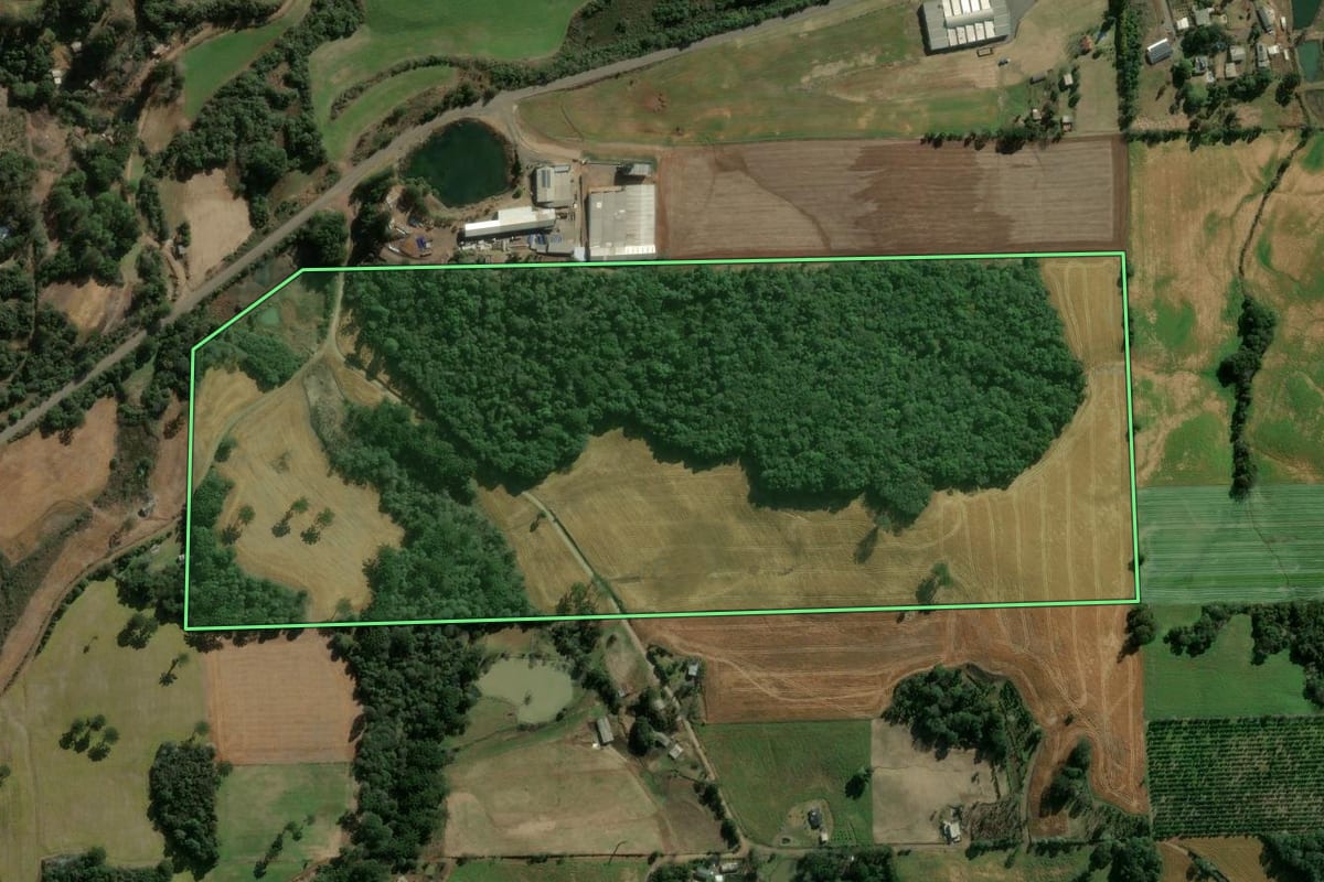 Imagem de satélite do imóvel rural em Erechim (RS), com o contorno declarado no CAR desenhado por cima.