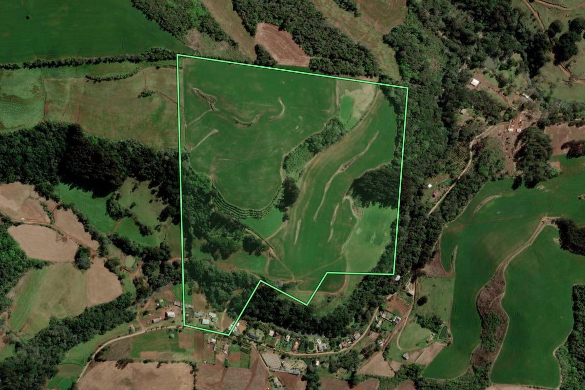 Imagem de satélite do imóvel rural em Erechim (RS), com o contorno declarado no CAR desenhado por cima.