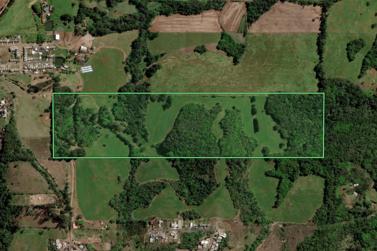 Imagem de satélite do imóvel rural em Erechim (RS), com o contorno declarado no CAR desenhado por cima.