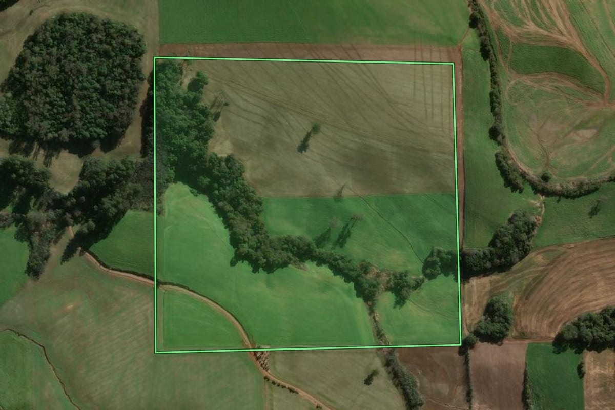 Imagem de satélite do imóvel rural em Erechim (RS), com o contorno declarado no CAR desenhado por cima.