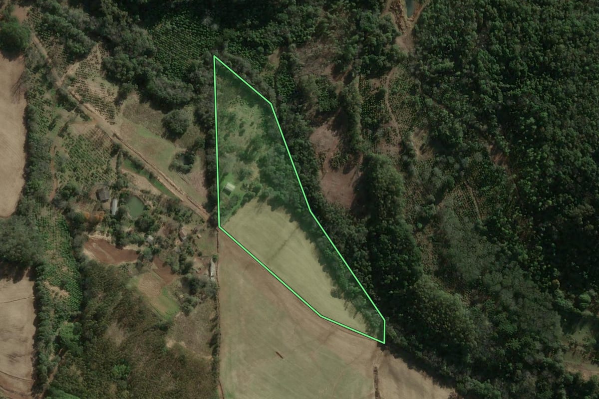 Imagem de satélite do imóvel rural em Erechim (RS), com o contorno declarado no CAR desenhado por cima.