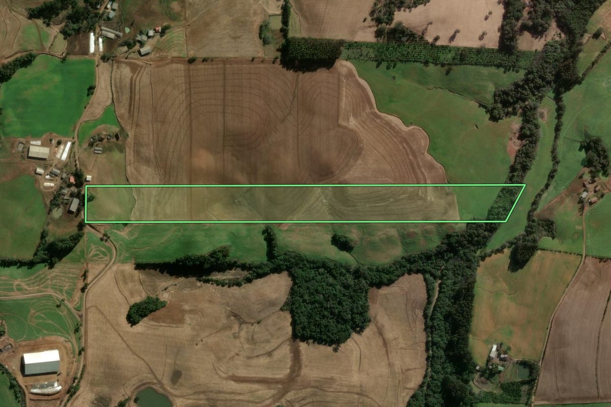 Imagem de satélite do imóvel rural em Erechim (RS), com o contorno declarado no CAR desenhado por cima.
