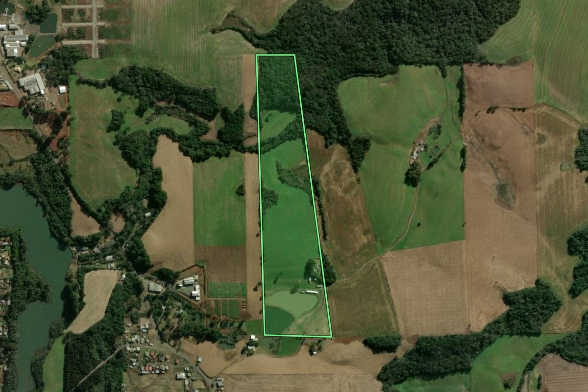 Imagem de satélite do imóvel rural em Erechim (RS), com o contorno declarado no CAR desenhado por cima.