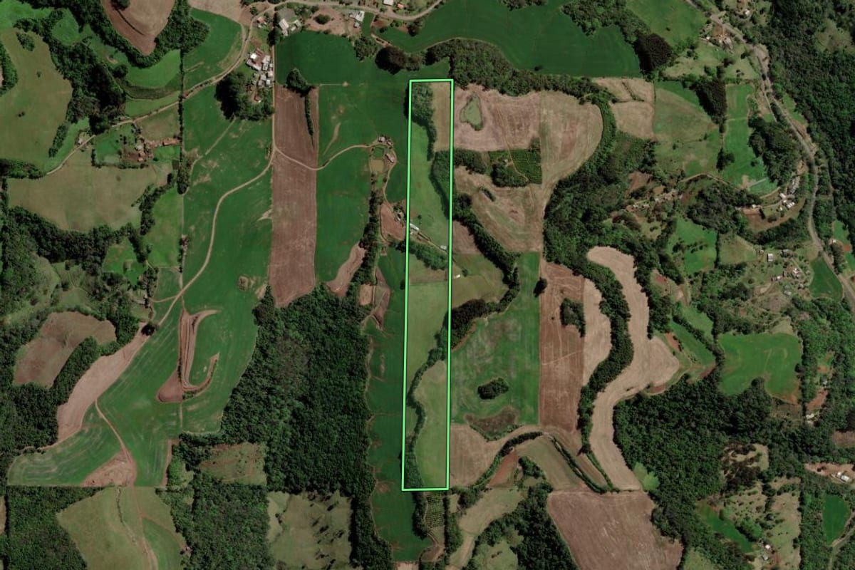 Imagem de satélite do imóvel rural em Erechim (RS), com o contorno declarado no CAR desenhado por cima.