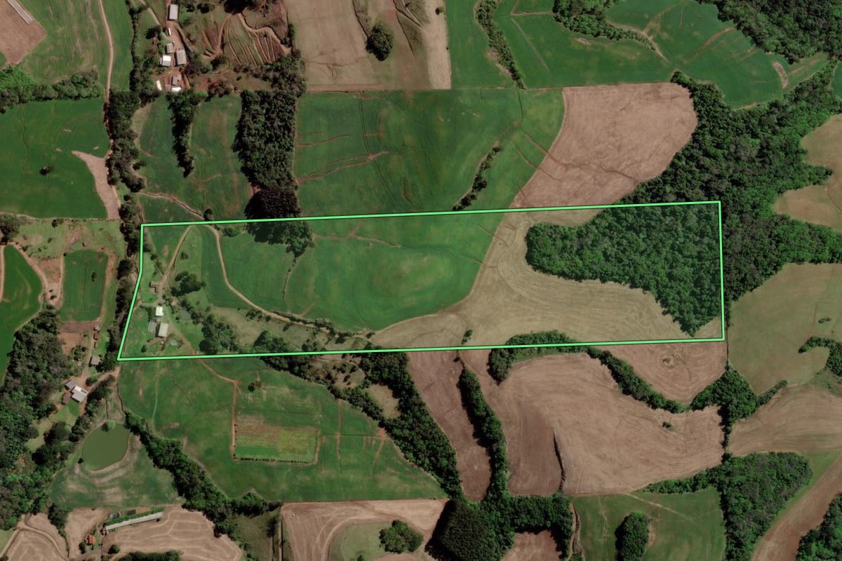 Imagem de satélite do imóvel rural em Erechim (RS), com o contorno declarado no CAR desenhado por cima.