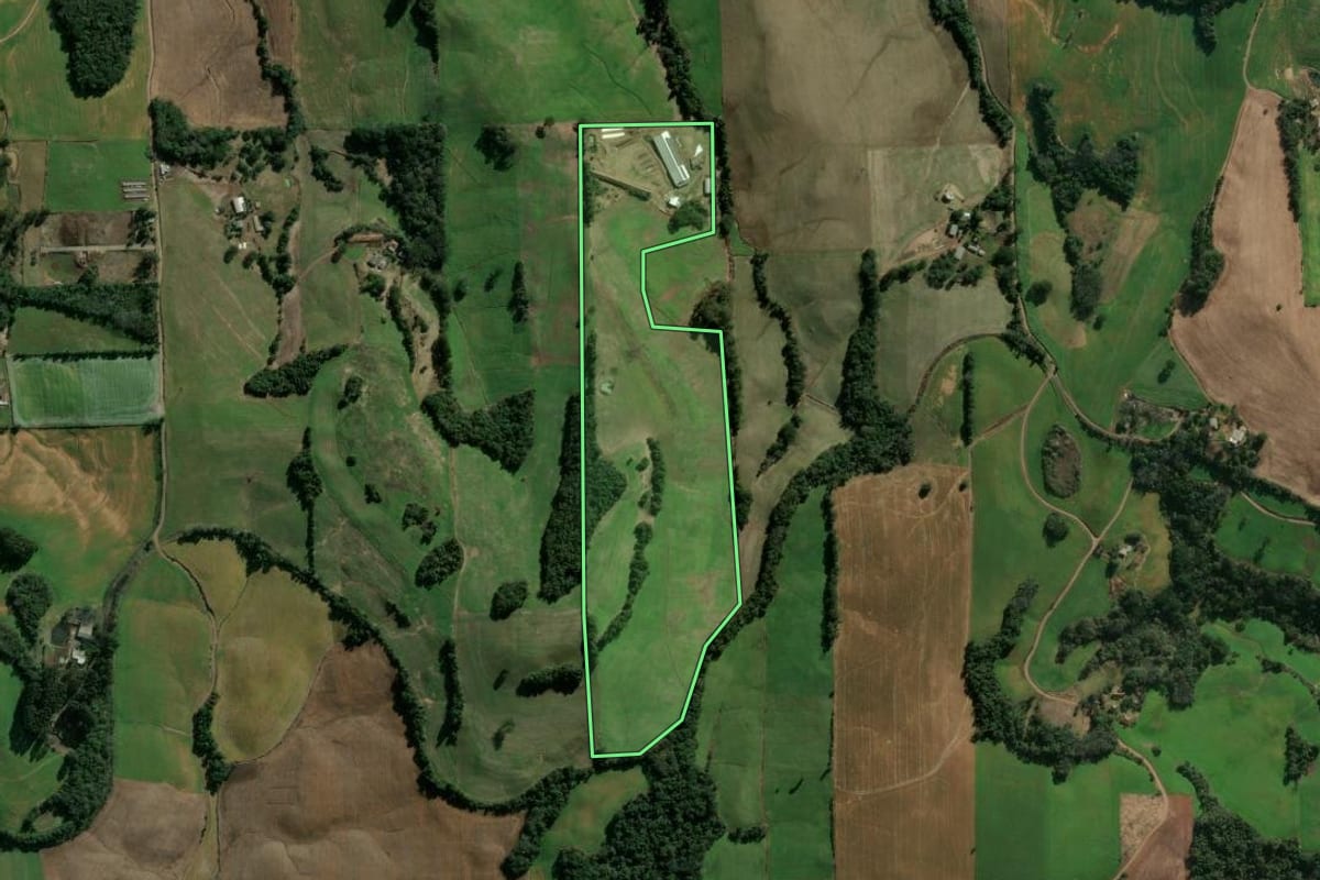 Imagem de satélite do imóvel rural em Erechim (RS), com o contorno declarado no CAR desenhado por cima.