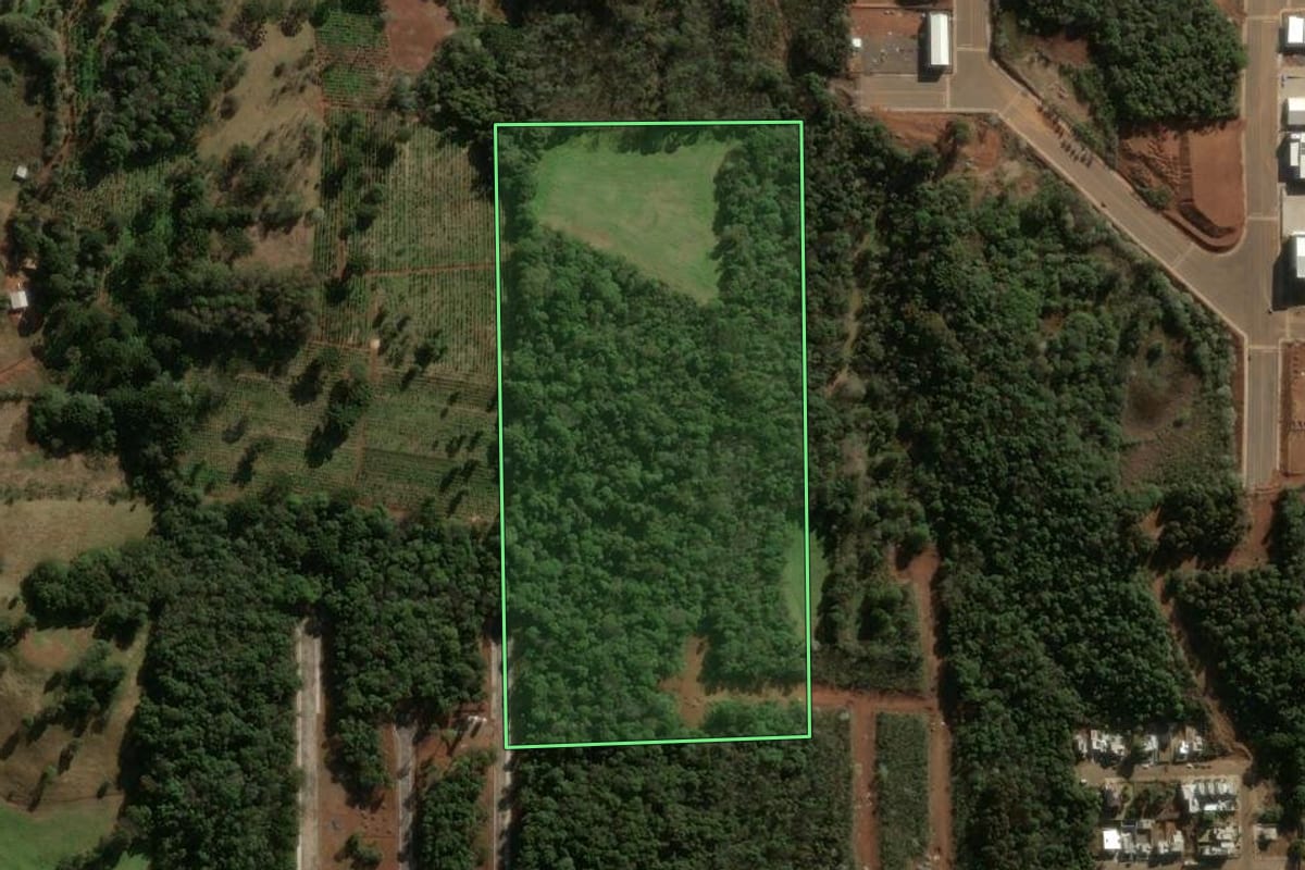 Imagem de satélite do imóvel rural em Erechim (RS), com o contorno declarado no CAR desenhado por cima.