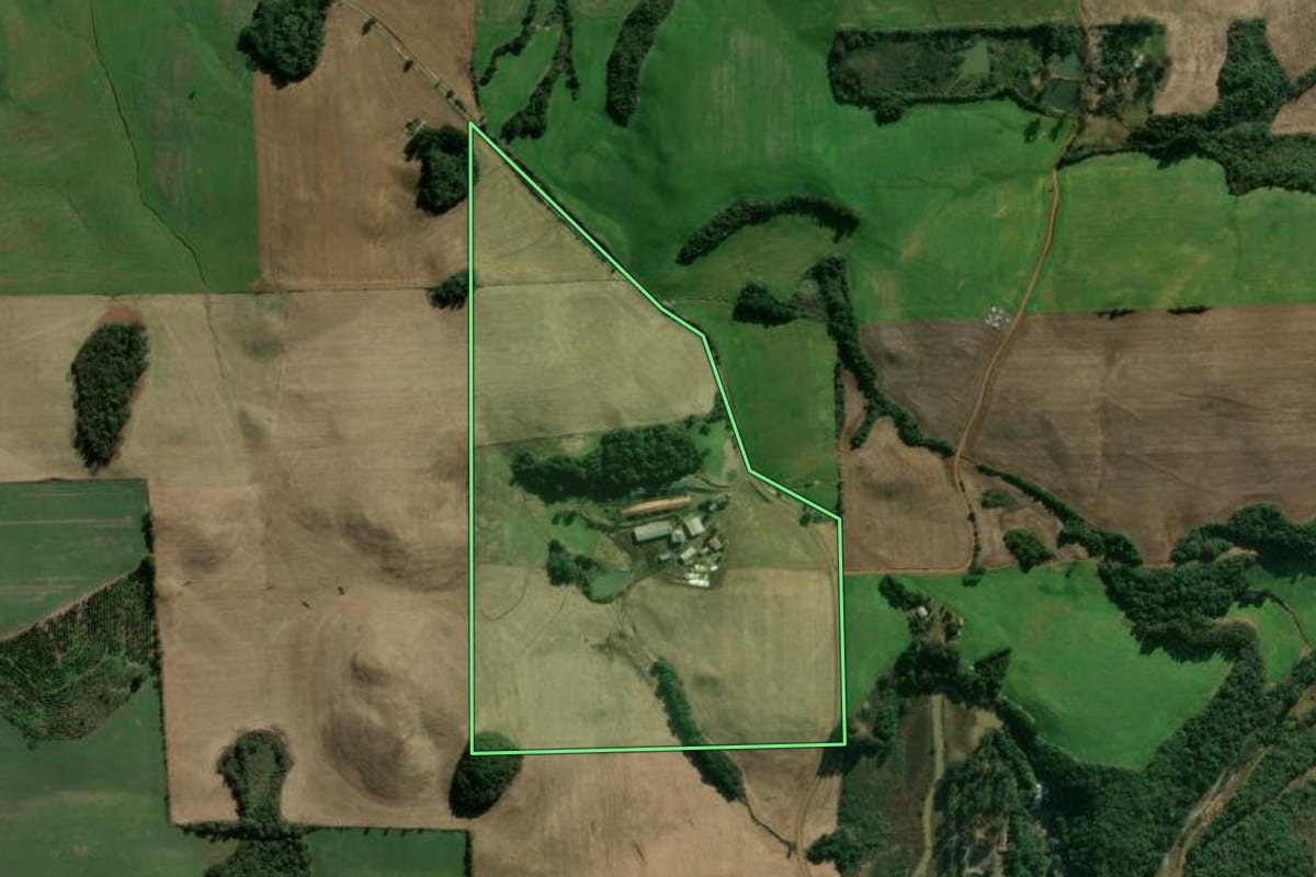 Imagem de satélite do imóvel rural em Erechim (RS), com o contorno declarado no CAR desenhado por cima.